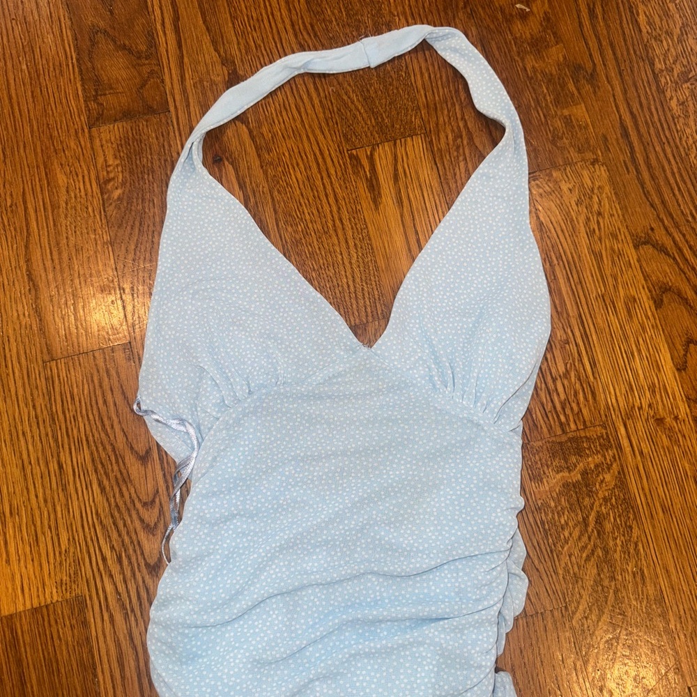 Light Blue Zara size XS polka dot halter top with open back. Perfect condition